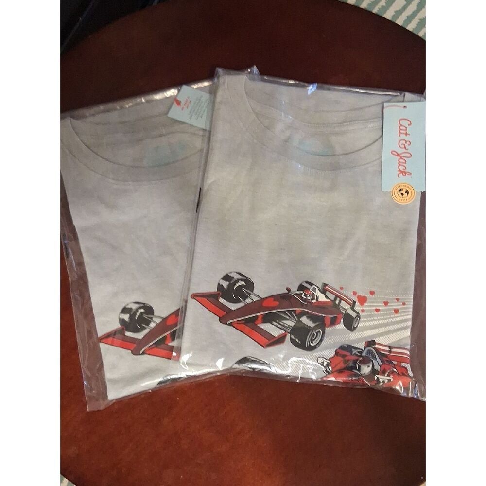2 Boys XL (14) Husky Cat & Jack Racing Car Red Heart Tee Shirts New In Package